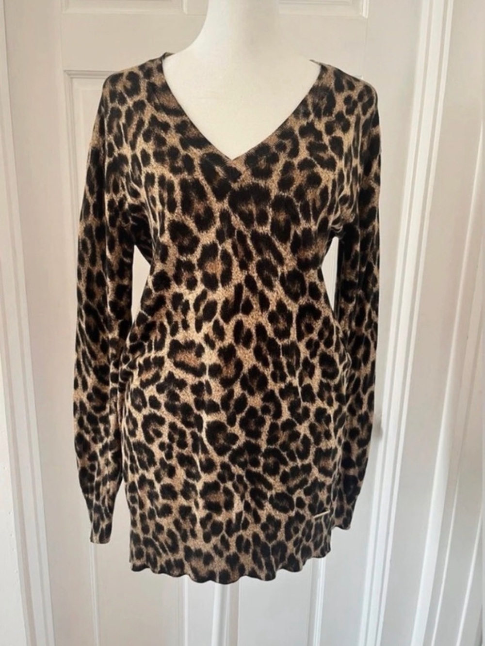 Michael Kors Leopard Print V-Neck Tunic in Brown and Black